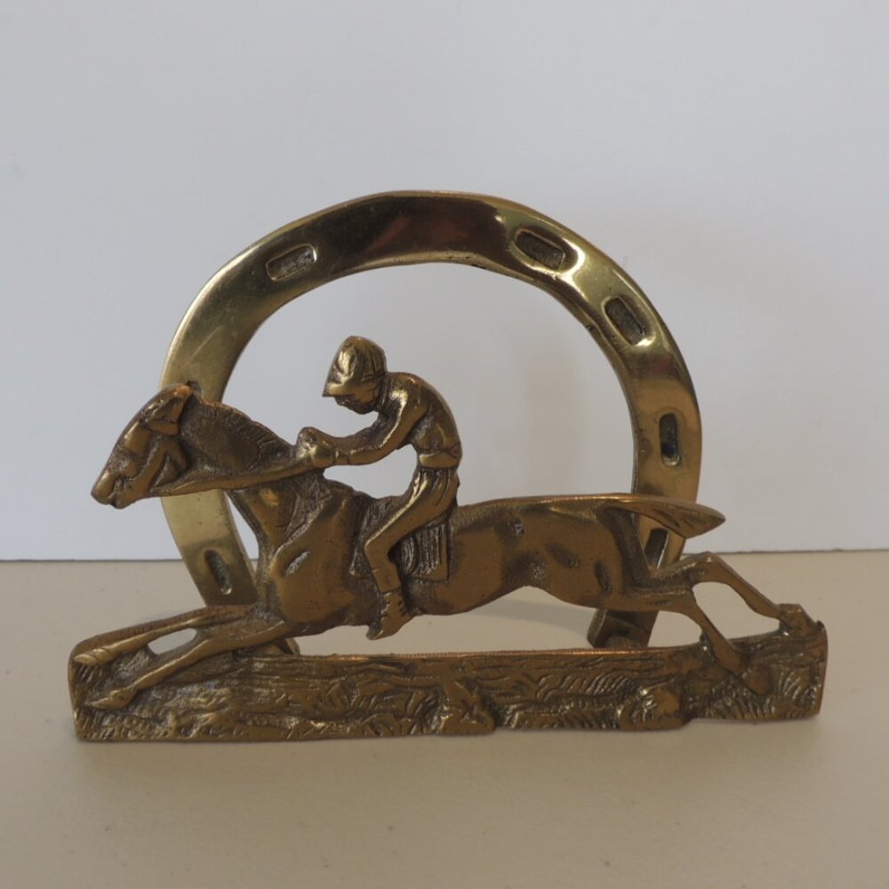 Brass Hermes Style Jockey on Horse Desk Letter Holder.